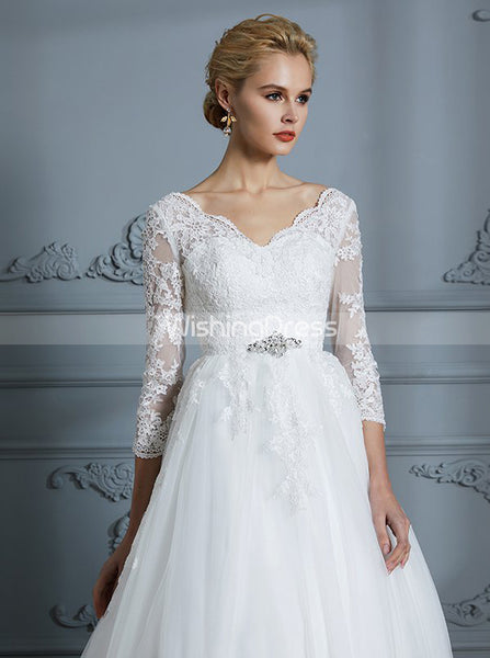 Princess Wedding Dresses,Ball Gown Wedding Dress with Sleeves,Classic Wedding Gown,WD00296