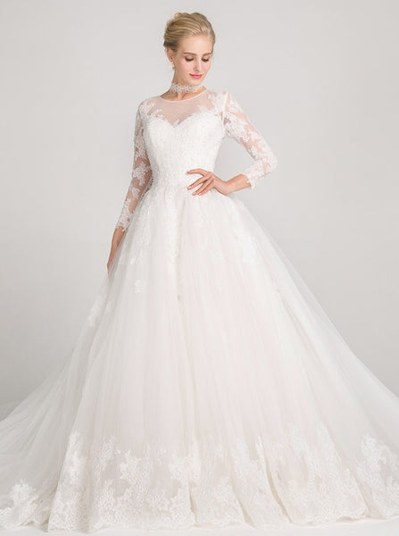 Princess Wedding Dresses,Long Sleeves Wedding Gown,Lace Wedding Gown,Romantic Wedding Gown,WD00013