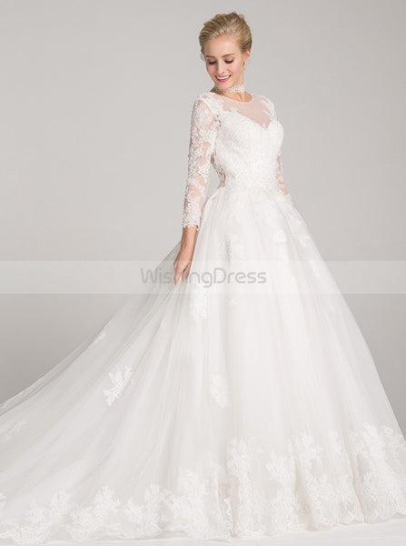 Princess Wedding Dresses,Long Sleeves Wedding Gown,Lace Wedding Gown,Romantic Wedding Gown,WD00013