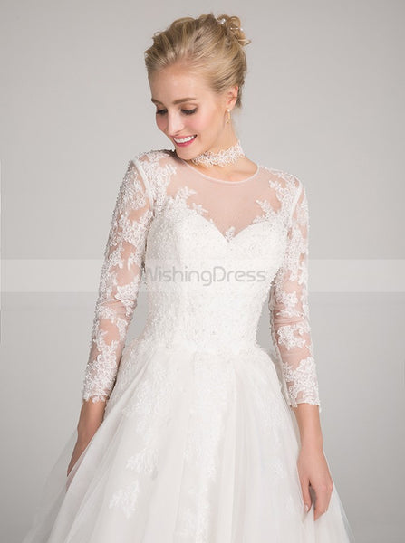Princess Wedding Dresses,Long Sleeves Wedding Gown,Lace Wedding Gown,Romantic Wedding Gown,WD00013