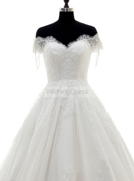 Princess Wedding Dresses,Off Shoulder Wedding Dress,Short Sleeves Wedding Gown,WD00105