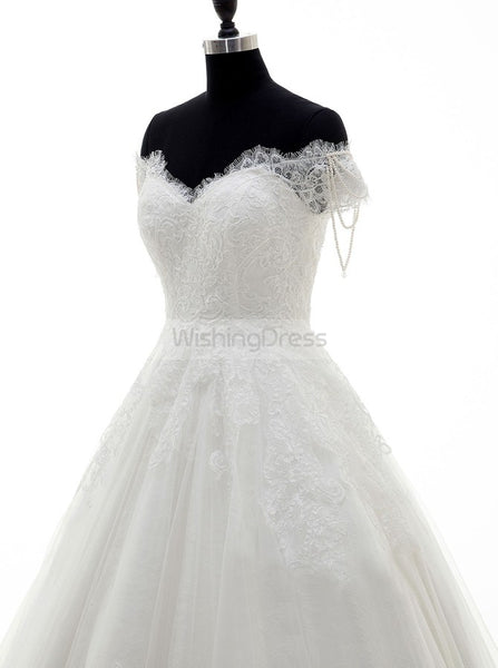 Princess Wedding Dresses,Off Shoulder Wedding Dress,Short Sleeves Wedding Gown,WD00105