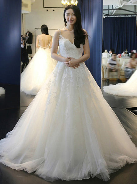 Princess Wedding Dresses,Open Back Wedding Dress,A-line Wedding Dress,Romantic Bridal Dress,WD00216