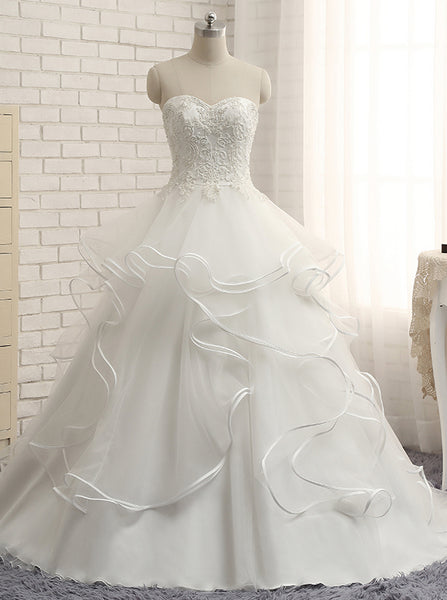 Princess Wedding Dresses,Ruffled Wedding Dress,Strapless Wedding Dress,WD00096