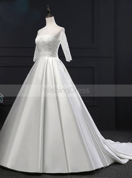 Princess Wedding Dresses,Satin Wedding Dress,Wedding Dress with Sleeves,Aline Wedding Dress,WD00144