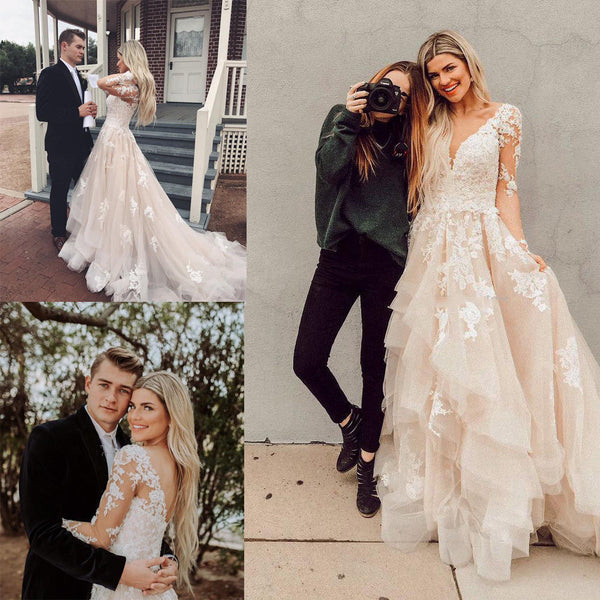 Princess Wedding Dresses with Sleeves,Layered Bridal Dress,WD00326