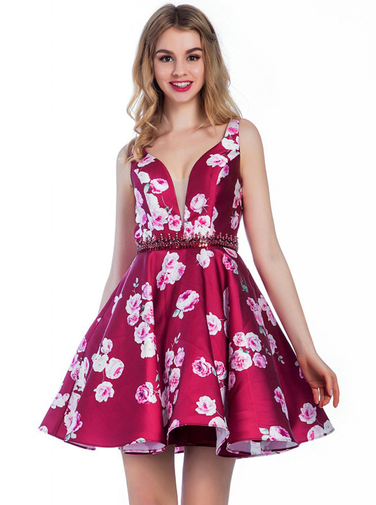 Printing Short Homecoming Dresses,A-line Homecoming Dress,Short Homeco - Wishingdress Printing Short Homecoming Dresses,A-line Homecoming Dress,Short Homeco - Wishingdress