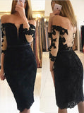 Black Homecoming Dresses,Short Homecoming Dress with Sleeves,Lace Homecoming Dress,HC00164