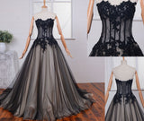Classic Wedding Dresses,Black Wedding Dress,Strapless Bridal Dress,Princess Wedding Dress,WD00090