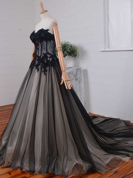 Classic Wedding Dresses,Black Wedding Dress,Strapless Bridal Dress,Princess Wedding Dress,WD00090