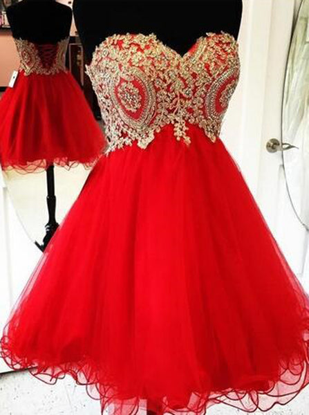 Red Homecoming Dresses,A-line Sweet 16 Dress,Empire Homecoming Dress,HC00026