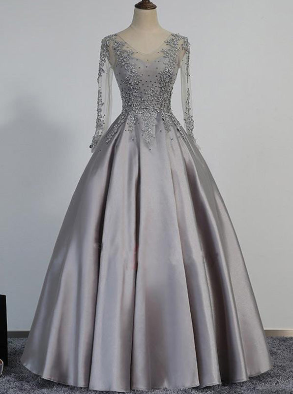 Prom Dress with Long Sleeves,Corset Prom Dress,Satin Prom Dress,Classy