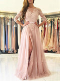 Prom Dress with Sleeves,Tulle Prom Dress,Long Prom Dress with Slit,PD00317