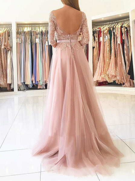 Prom Dress with Sleeves,Tulle Prom Dress,Long Prom Dress with Slit,PD00317