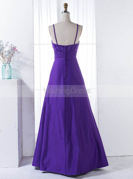 Purple A line Bridesmaid Dress,Satin Bridesmaid Dress,Floor Length Bridesmaid Dress,BD00161