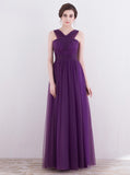 Purple Bridesmaid Dress,Tulle Long Bridesmaid Dress,Strappy Bridesmaid Dress,BD00134