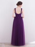 Purple Bridesmaid Dress,Tulle Long Bridesmaid Dress,Strappy Bridesmaid Dress,BD00134