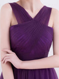 Purple Bridesmaid Dress,Tulle Long Bridesmaid Dress,Strappy Bridesmaid Dress,BD00134