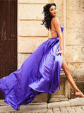 Purple Halter Chiffon Prom Dress,Evening Dress with Slit,Backless Party Dress with Train PD00123