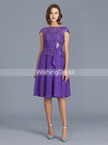 Purple Mother of the Bride Dresses,Short Mother of the Bride Dress with Cap Sleeves,MD00031