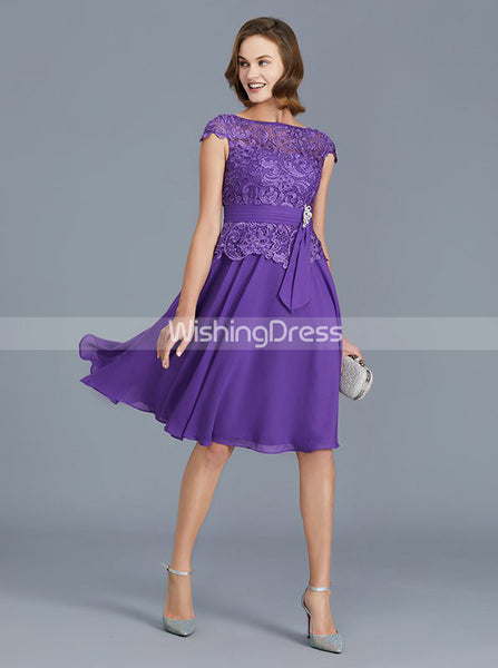 Purple Mother of the Bride Dresses,Short Mother of the Bride Dress with Cap Sleeves,MD00031