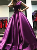 Purple Princess Prom Gown,Modest Satin A Line Evening Dress,Simple Prom Dress for Teens PD00099