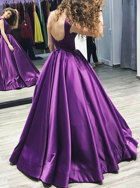 Purple Princess Prom Gown,Modest Satin A Line Evening Dress,Simple Prom Dress for Teens PD00099