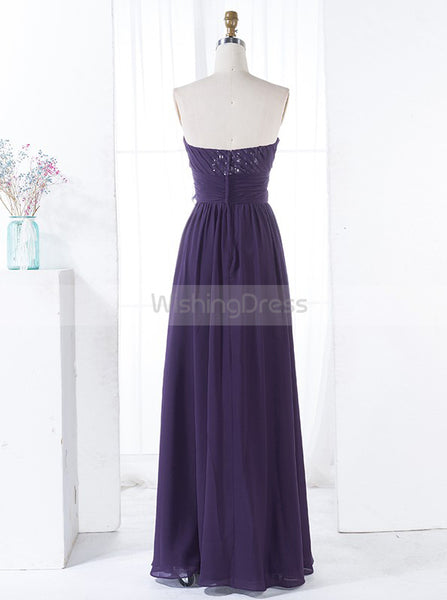 Purple Strapless Bridesmaid Dress,Chiffon Bridesmaid Dress,Long Bridesmaid Dress,BD00146