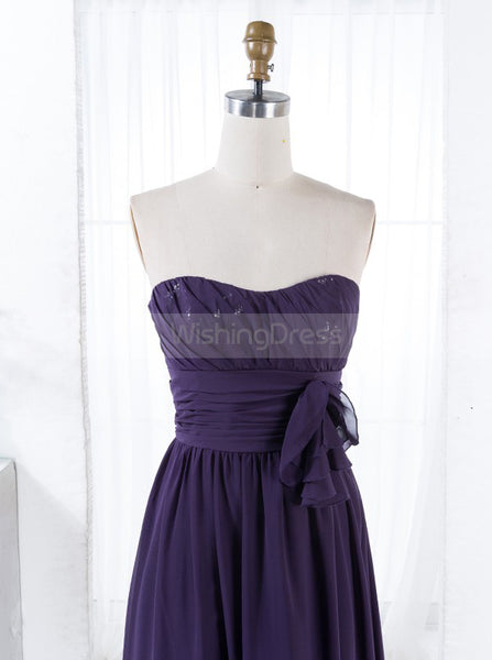 Purple Strapless Bridesmaid Dress,Chiffon Bridesmaid Dress,Long Bridesmaid Dress,BD00146