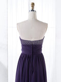 Purple Strapless Bridesmaid Dress,Chiffon Bridesmaid Dress,Long Bridesmaid Dress,BD00146