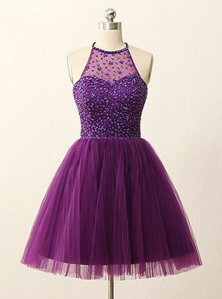 Purple Sweet 16 Dresses,Beaded Sweet 16 Dress,Tulle Sweet 16 Dress,SW00022