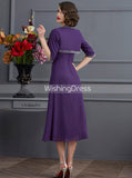 Purple Tea Length Mother of the Bride Dresses,Chiffon Mother of the Bride Dress with Jacket,MD00051