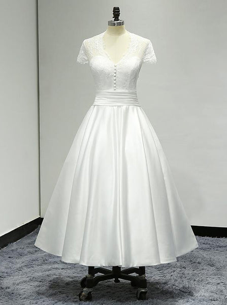 Simple Wedding Reception Dresses,Short Wedding Dress with Sleeves,WD00315