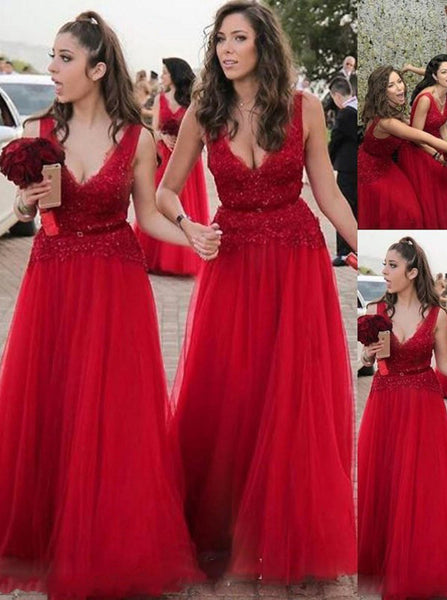 Red Aline Bridesmaid Dress,Tulle Bridesmaid Dress,Princess Bridesmaid Dress,BD00040