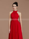 Red Bridesmaid Dresses,Chiffon Long Bridesmaid Dress,Bridesmaid Dress with Slit,BD00226
