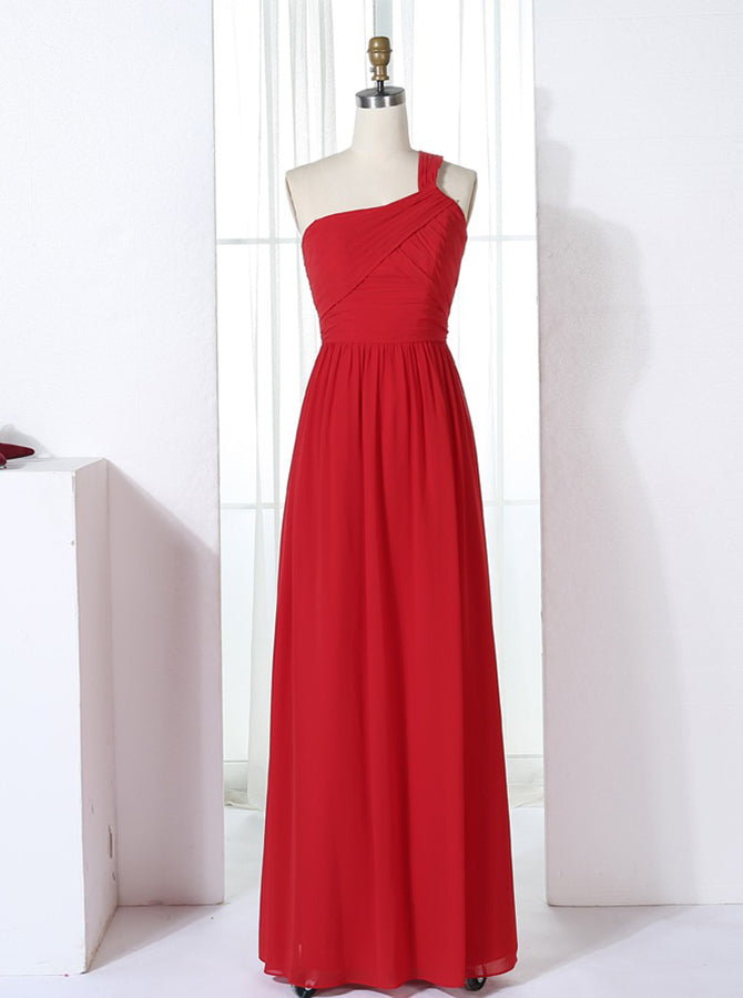 Red Bridesmaid Dresses,One Shoulder Bridesmaid Dress,Long Bridesmaid D
