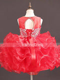 Red Cute Little Girl Pageant Dress,Ruffled Little Girls Cocktail Dress,GPD0042