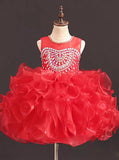 Red Cute Little Girl Pageant Dress,Ruffled Little Girls Cocktail Dress,GPD0042