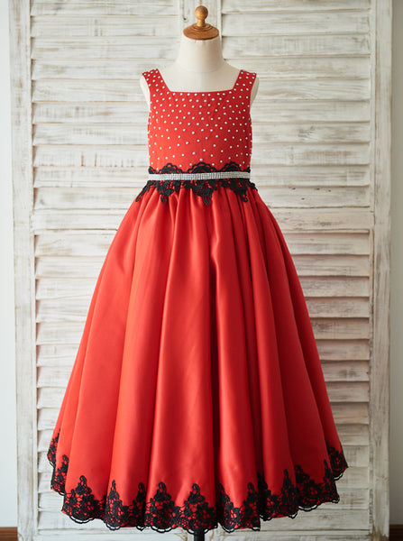 Red Flower Girl Dresses,Full Length Girl Party Dress,Beautiful Flower Girl Dress,FD00077