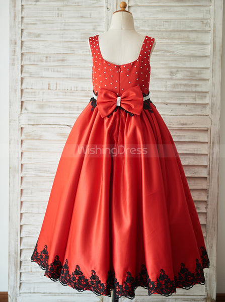Red Flower Girl Dresses,Full Length Girl Party Dress,Beautiful Flower Girl Dress,FD00077