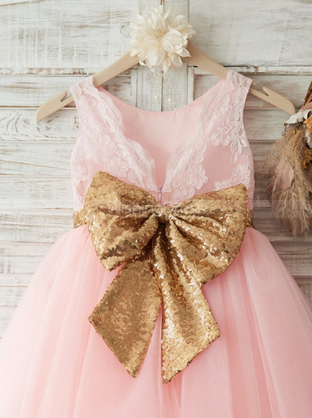 Red Flower Girl Dresses with Belt,Tea Length Flower Girl Dress,FD00025