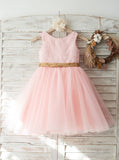 Red Flower Girl Dresses with Belt,Tea Length Flower Girl Dress,FD00025