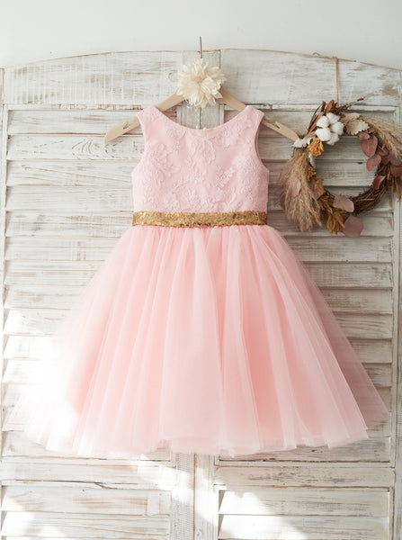 Red Flower Girl Dresses with Belt,Tea Length Flower Girl Dress,FD00025