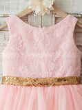 Red Flower Girl Dresses with Belt,Tea Length Flower Girl Dress,FD00025