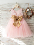 Red Flower Girl Dresses with Belt,Tea Length Flower Girl Dress,FD00025