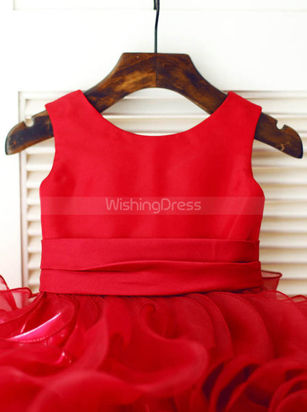 Red Girl Party Dress,Ball Gown Ruffled Flower Girl Dress,FD00117