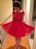 Red Homecoming Dresses,Tulle Homecoming Dress,Beaded Homecoming Dress,HC00078