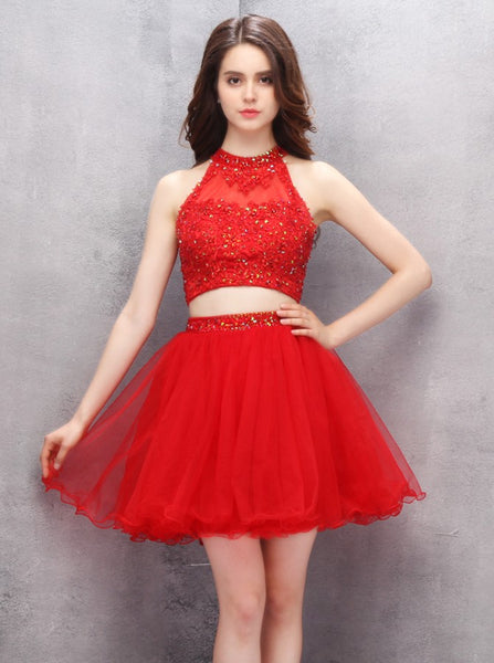 Red Homecoming Dresses,Two Piece Homecoming Dress,Freshman Homecoming Dress,HC00063