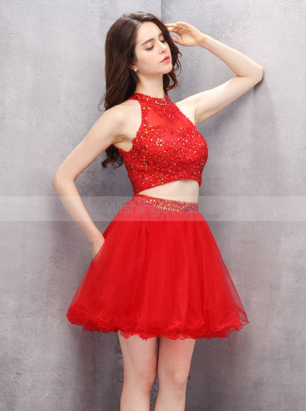 Red Homecoming Dresses,Two Piece Homecoming Dress,Freshman Homecoming Dress,HC00063