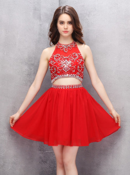 Red Homecoming Dresses,Two Piece Homecoming Dress,Short Homecoming Dress,HC00113